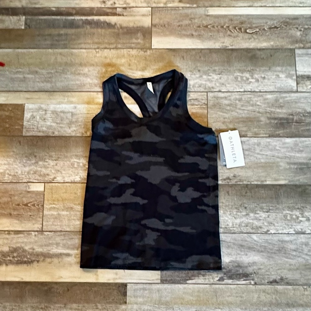 NEW ATHLETA CAMO FITTED TANK TOP BLACK/BROWN ADULT M